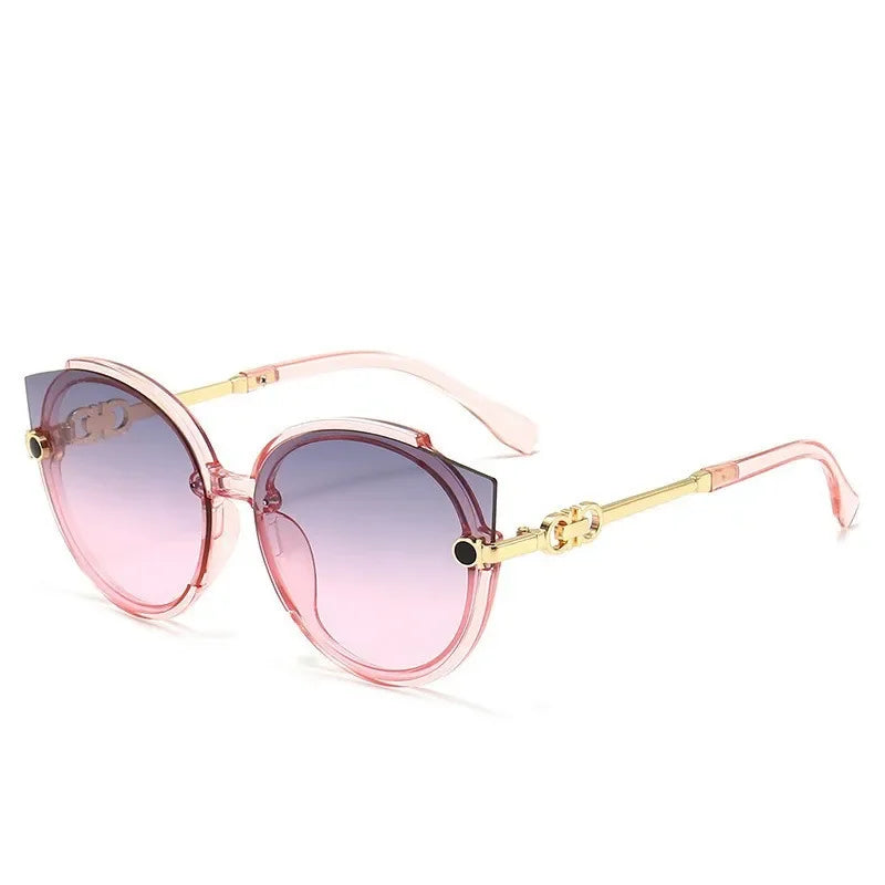 Femlion Cat Eye Round Sunglasses: Metal Rimless Gradient Luxury Shades UV400