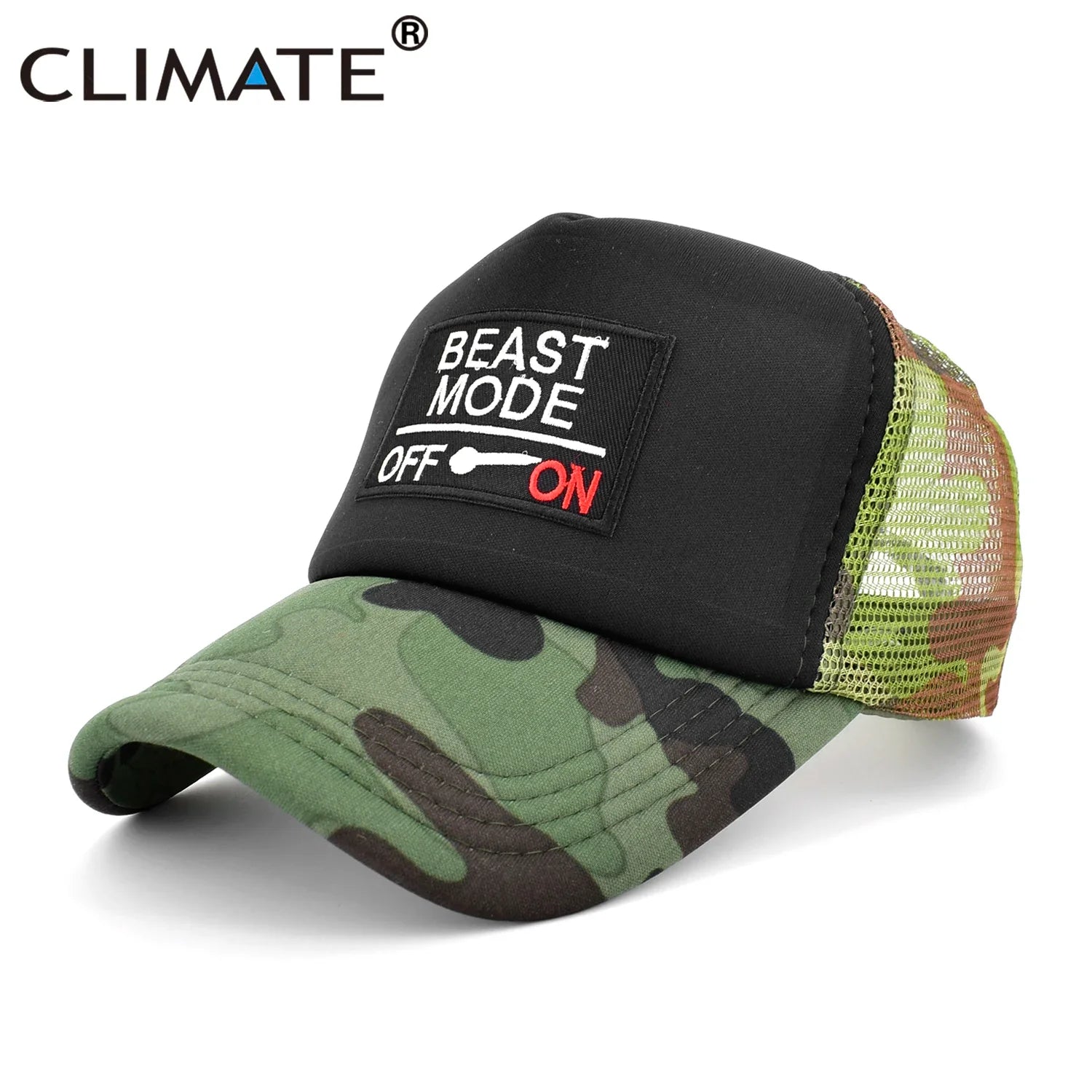 Femlion Beast Mode Trucker Cap: Camo Baseball Cap for Gym & Bodybuilding