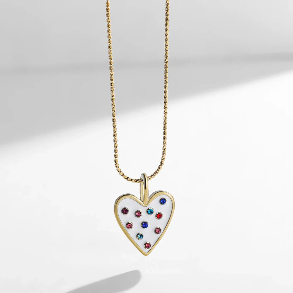 Femlion White Enamel Leaf Heart Evil Eyes Pendant Gold Necklace