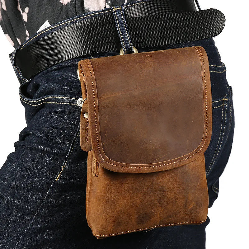 Femlion Leather Phone Pouch for Men - Stylish Mini Shoulder Bag & Belt Holster