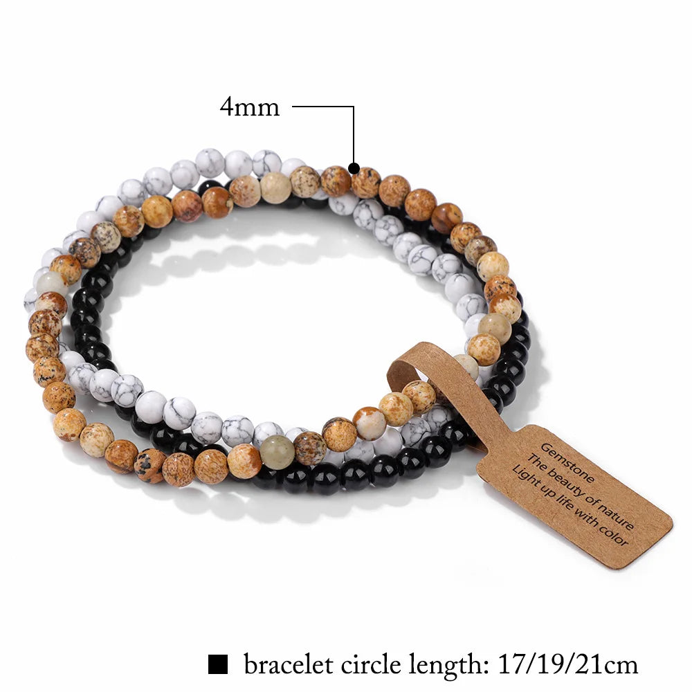 Femlion 4mm Stone Bracelet Set Gem Beads Agates Bangles with Wish Tag