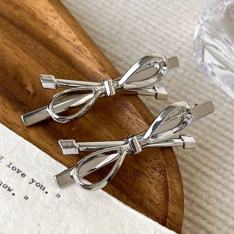 Femlion Silver Metal Bow Hair Clips for Girls and Women