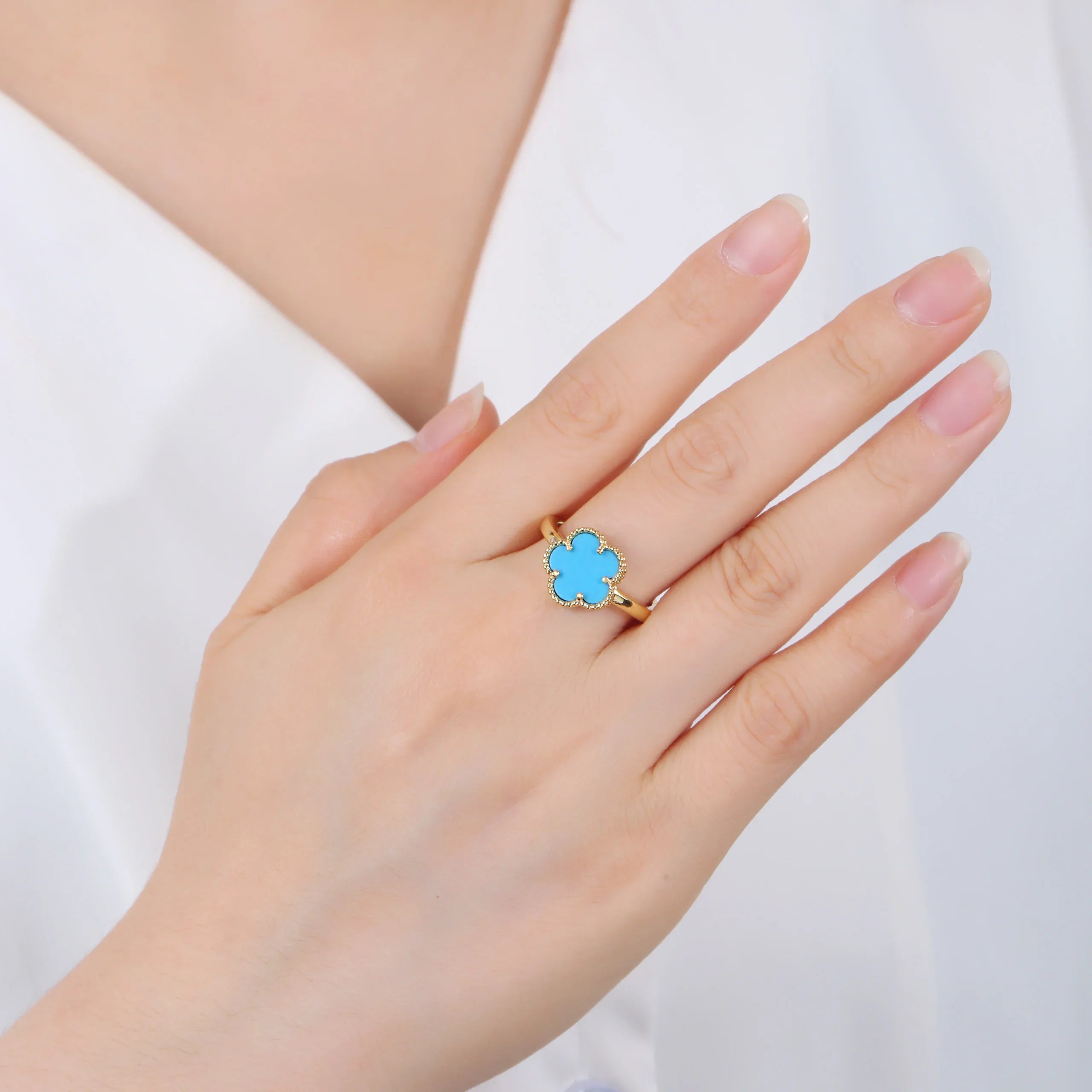 Femlion Natural Stone Plant Flower Ring | Minimalist Luxe Style with Adjustable Opening