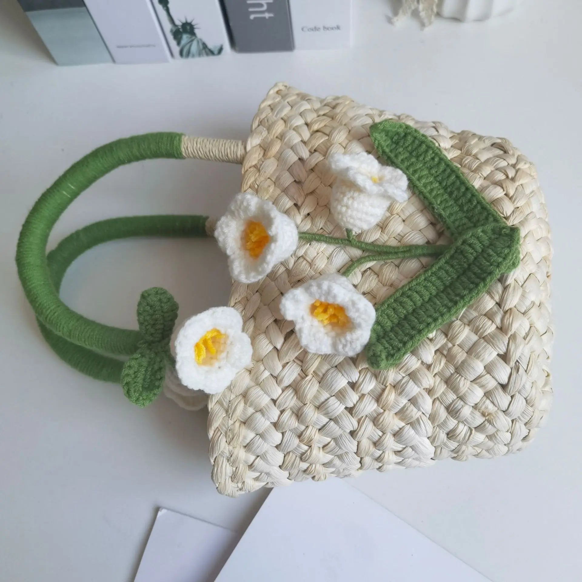 Femlion Lily Of The Valley Woven Straw Handbag for Idyllic Outings and Beach Days