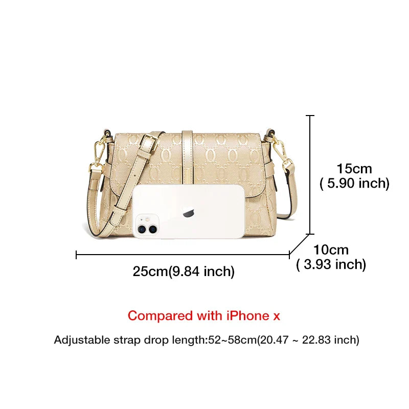 Femlion 2024 Simple Crossbody Bag for Women in Gold Leather with Two Straps