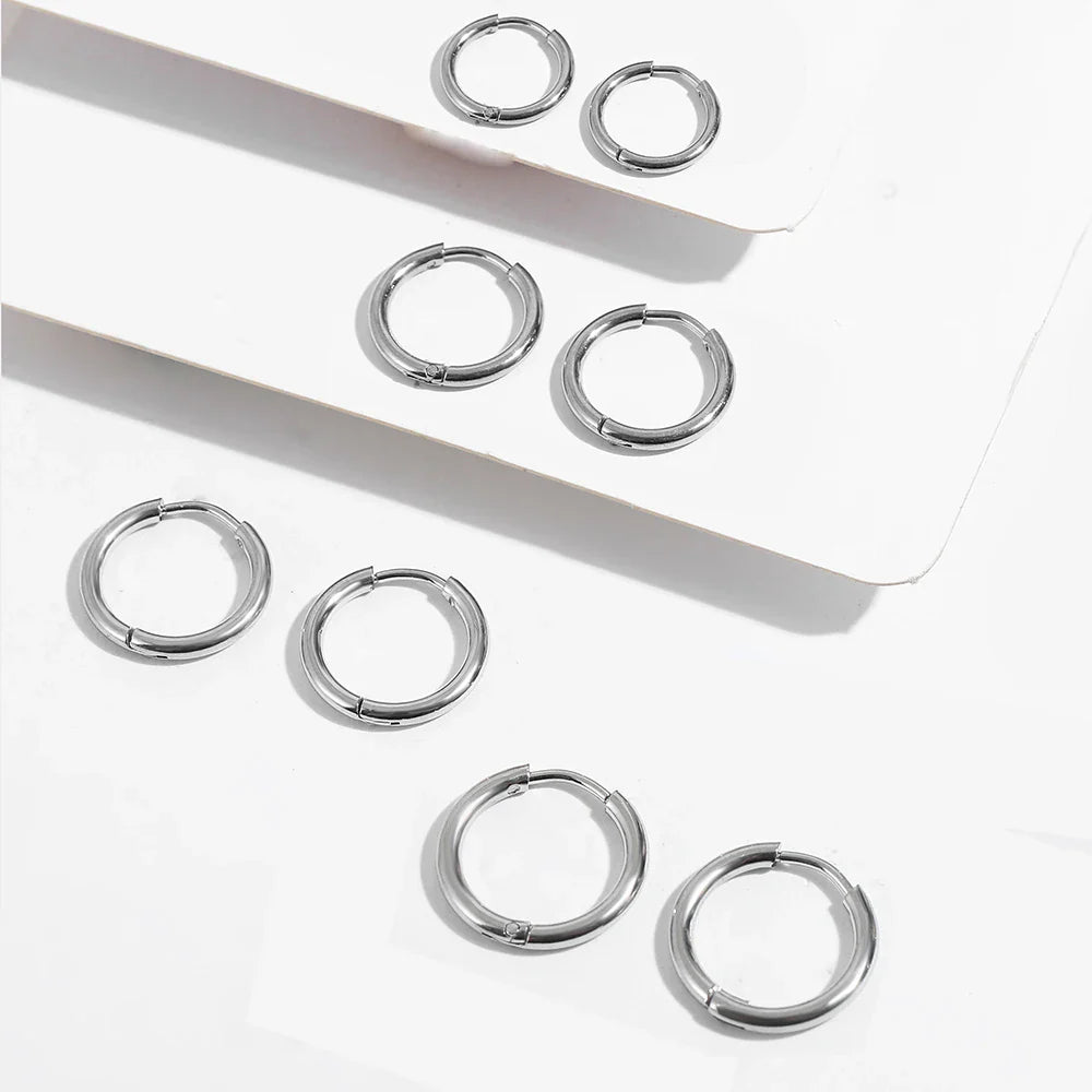 Femlion Stainless Steel Round Circle Hoop Earrings 4 Pair Set