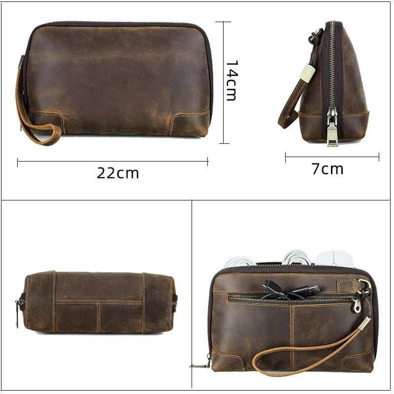 Femlion Genuine Leather Clutch Bag for Men and Women