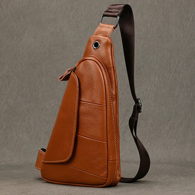 Femlion Genuine Leather Men's Crossbody Shoulder Bag Handmade Sling Chest Bag