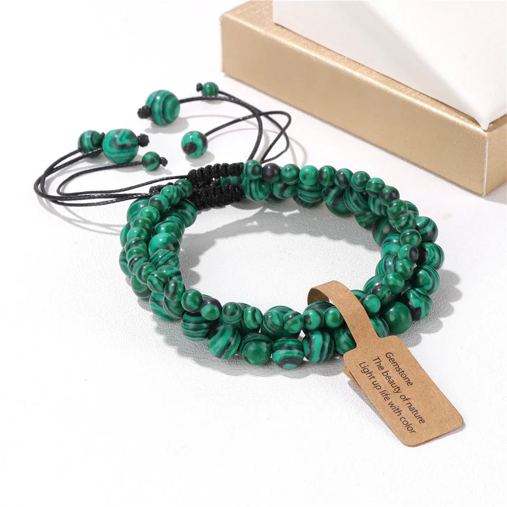 Femlion Amazonite & Tiger Eye Bead Bracelet Set for Fashionable Healing