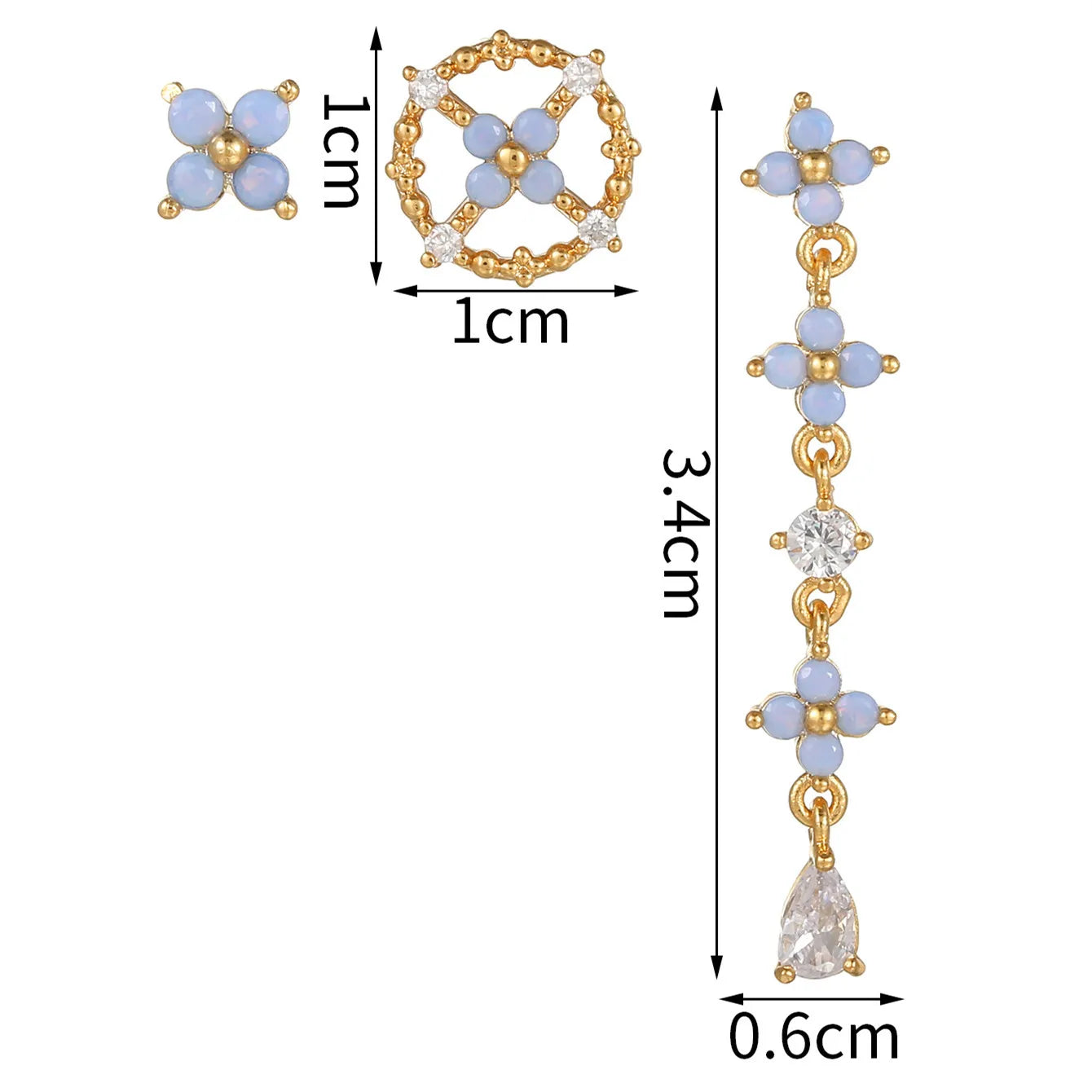 Femlion CZ Blue Flower Chain Earrings: Trendy Zircon Studs for Women