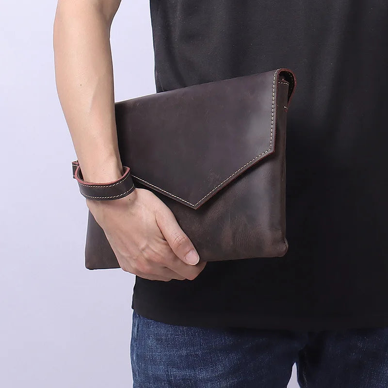 Femlion Men's Leather Envelope Clutch Bag for Business and Documents