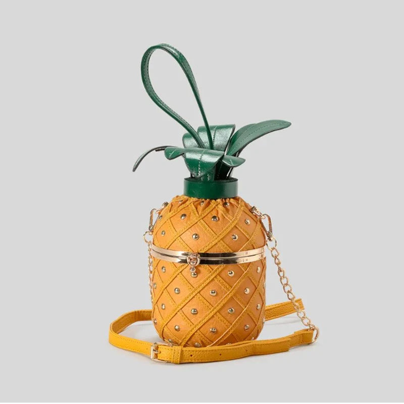 Femlion Pineapple Design Rivet Crossbody Bag in Luxury PU Leather