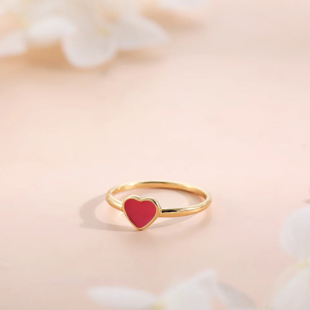 Femlion Pink Enamel Heart Rings for Women - Trendy Minimalist Fashion Jewelry