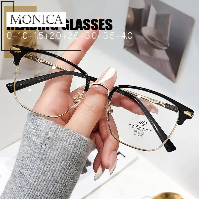 Femlion Metal Half Frame Reading Glasses +1.0 To +4.0