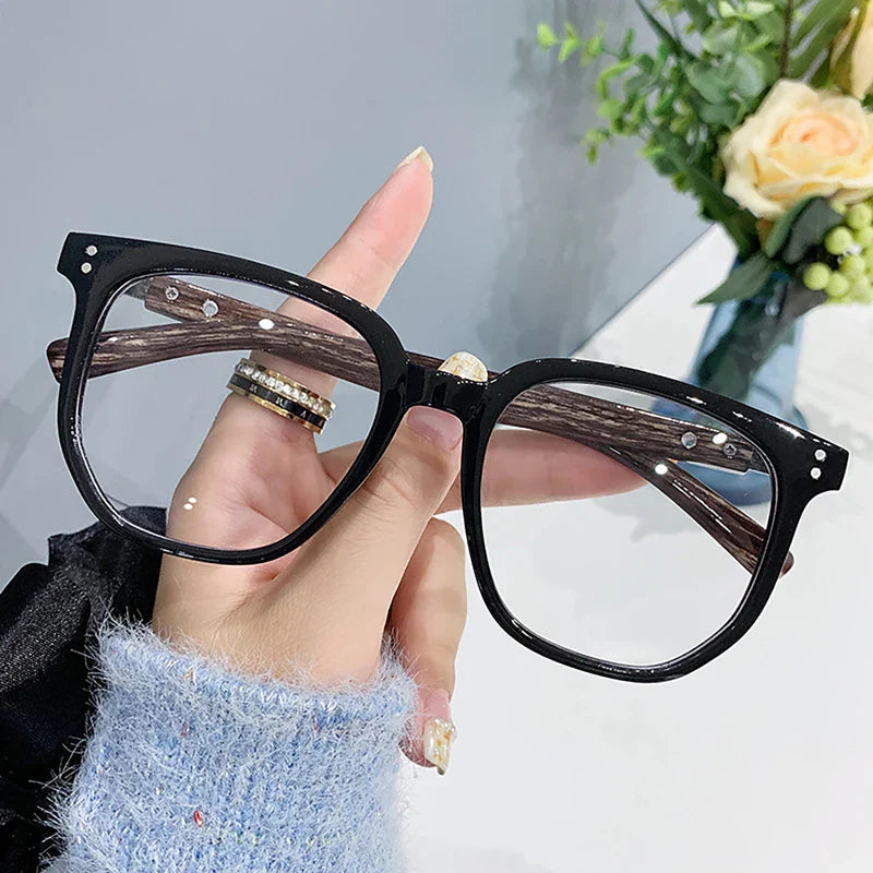 Femlion Retro Wood Grain Anti-blue Light Myopia Glasses for Women Men -1.0 to -6.0