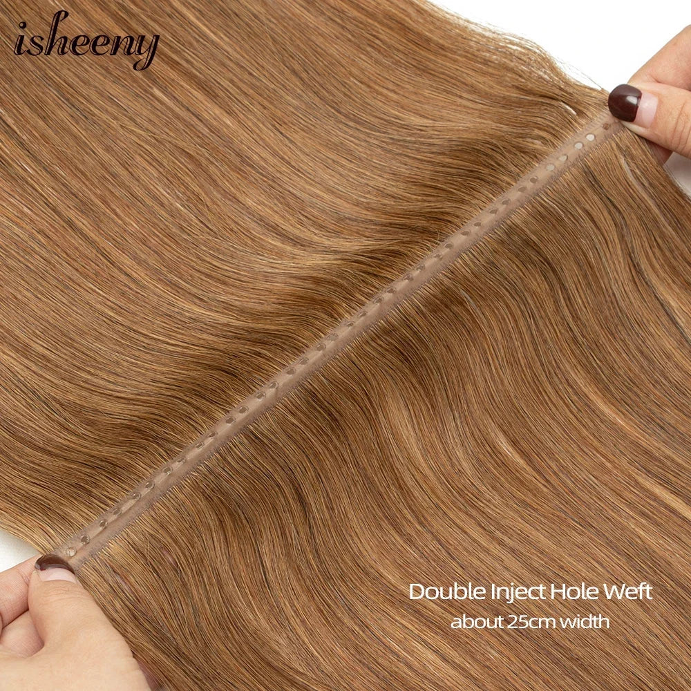 Femlion 16-24" Natural Brown PU Skin Weft Micro Rings Hair Extensions 40-50g