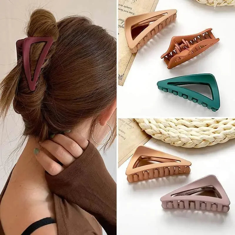 Femlion Solid Color Triangle Hair Claw for Women - Korean Fashion Hair Accessory