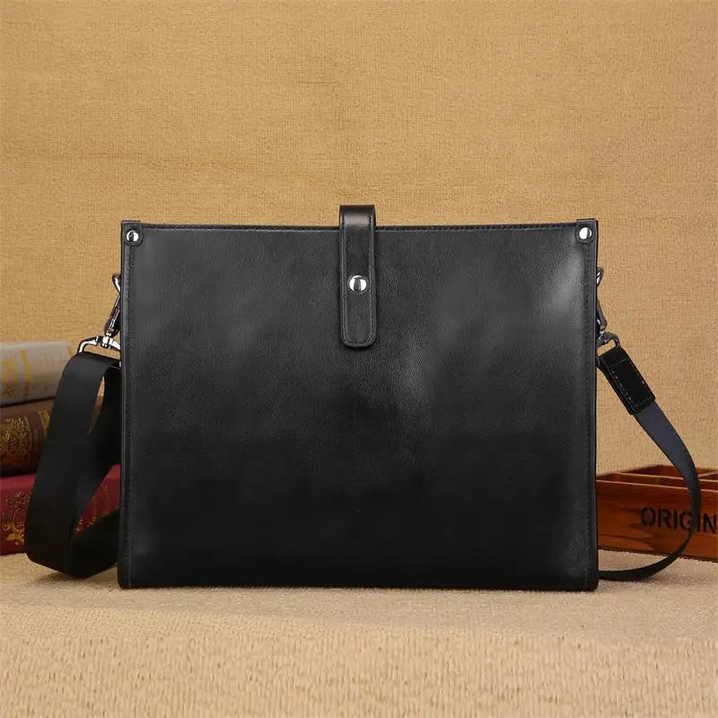 Femlion Men's Genuine Leather Business Envelope Shoulder Bag