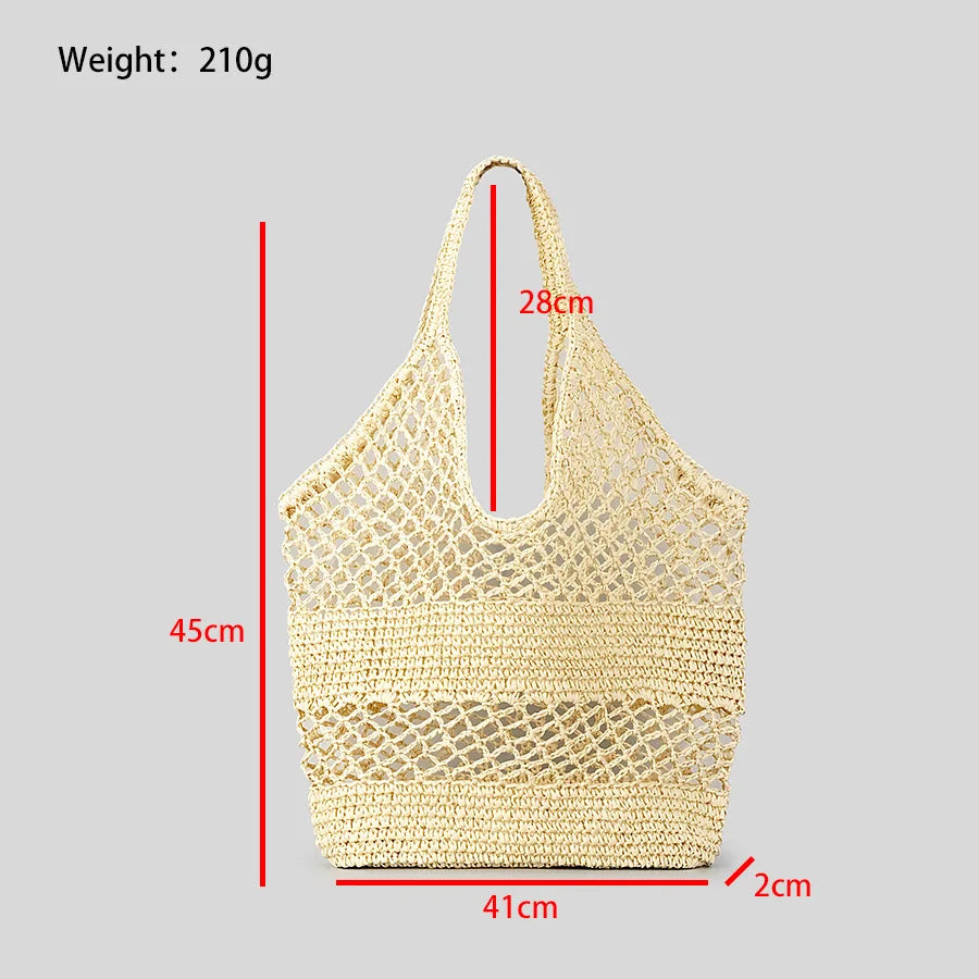 Femlion Summer Beach Straw Shoulder Bag Handwoven Large Tote Purse