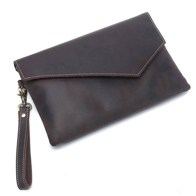 Femlion Men's Leather Envelope Clutch Bag for Business and Documents