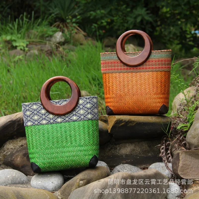 Femlion Retro Chinese Vine Woven Grass Bag