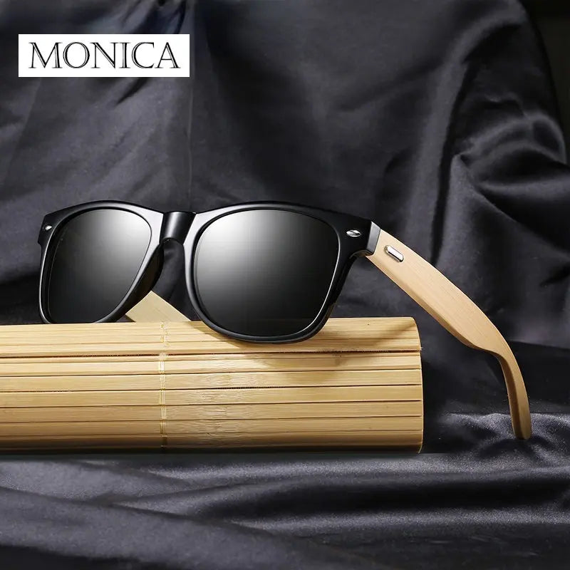 Femlion Square Bamboo Sunglasses UV400 Classic Vintage Black Eyewear for Men Women