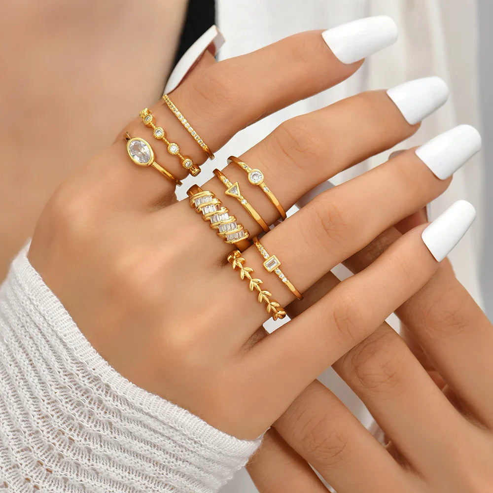 Femlion Shiny Zircon Geometric Stackable Gold Rings for Women