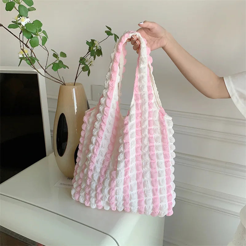 Femlion Soft Cloud Pleat Bubble Handbag Tote Shopping Bag