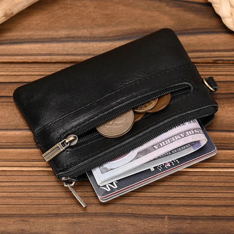 Femlion Genuine Leather Key Wallet Coin Purse Mini Wallets for Men Women