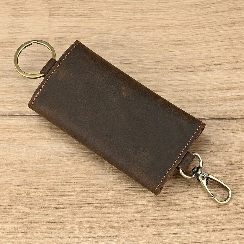 Femlion Leather Key Holder Wallet Case - Solid Color Housekeeper Bag