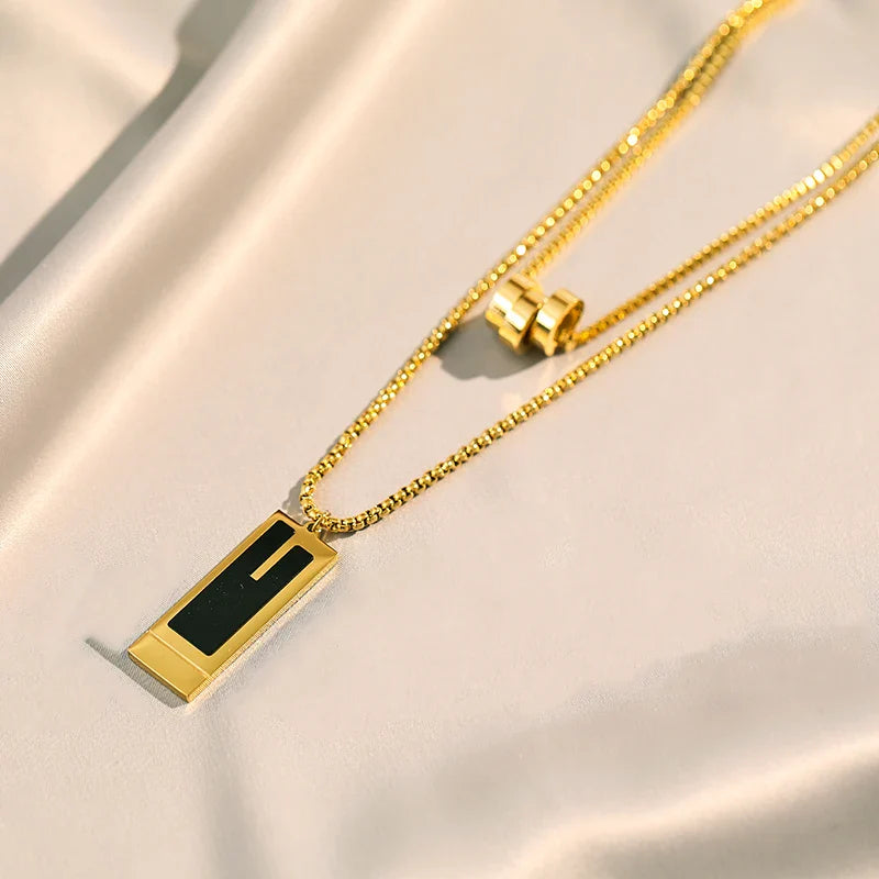 Femlion Square Pendant Gold Stainless Steel Necklace for Women