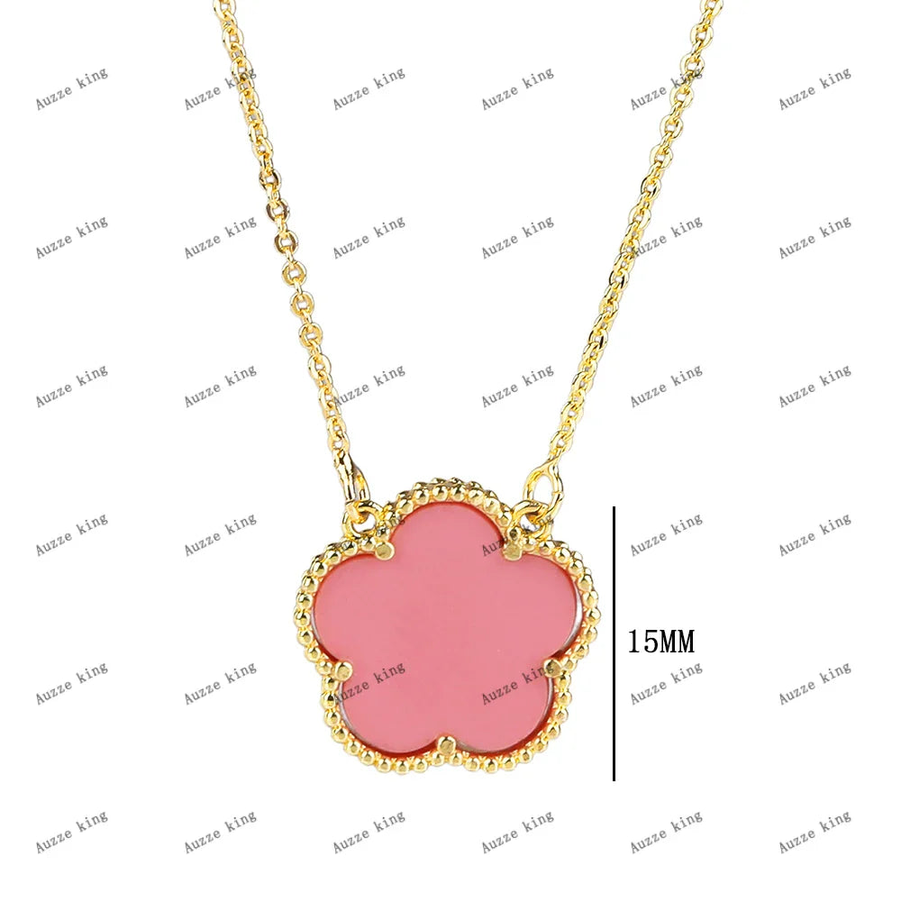 Femlion Plum Blossom Five Leaf Flower Pendant Necklace - Gold Plated Jewelry