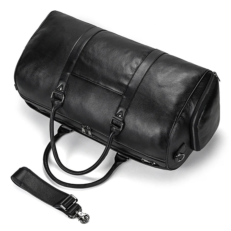 Femlion Leather Duffle Bag with Shoe Pocket for Men and Women