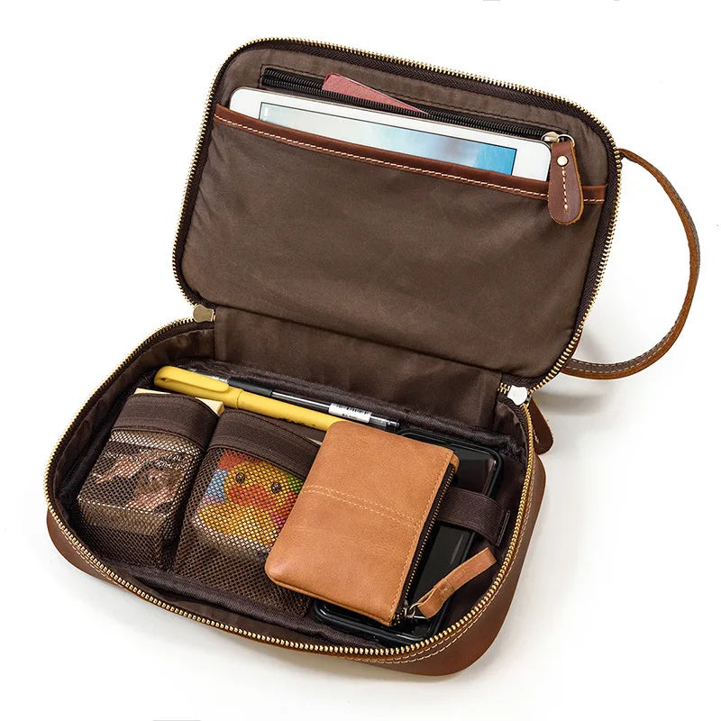 Femlion Crazy Horse Leather Travel Wallet & Make Up Bag