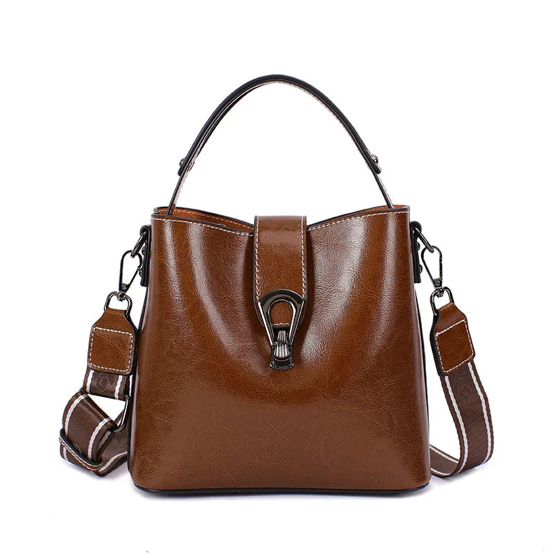 Femlion Stylish Cowhide Bucket Bag for Women: Versatile Fashion Handbag Crossbody Shoulder Messenger