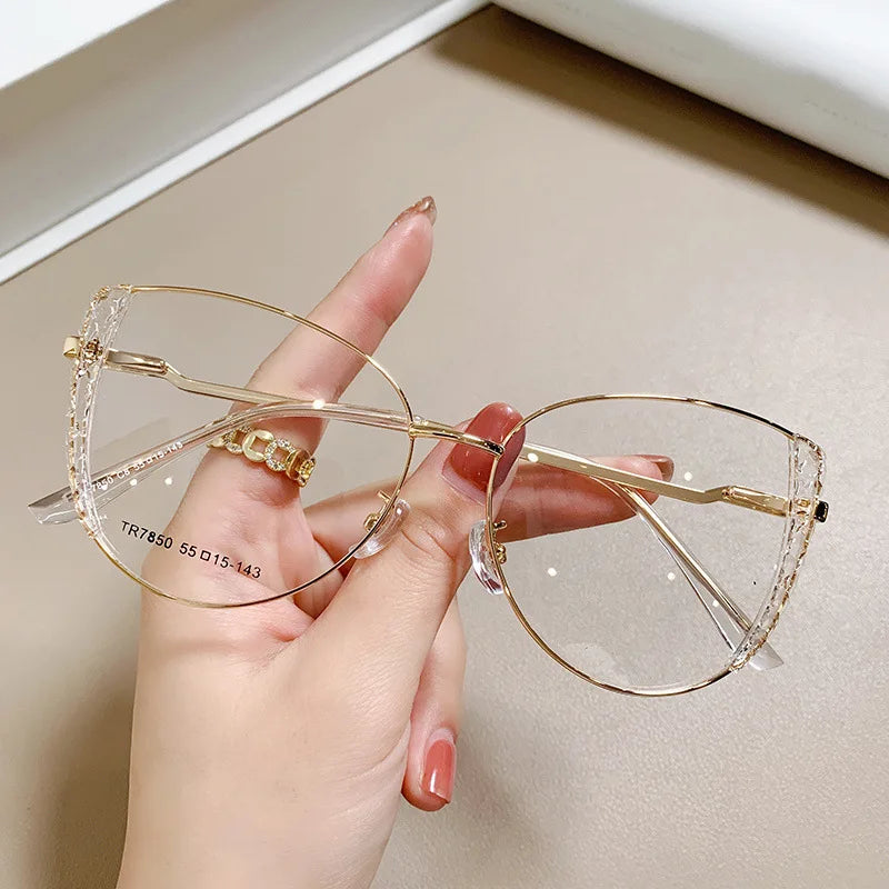 Femlion Cat Eye TR90 Metal Glasses: Elegant Women's Large Frame Eyeglasses