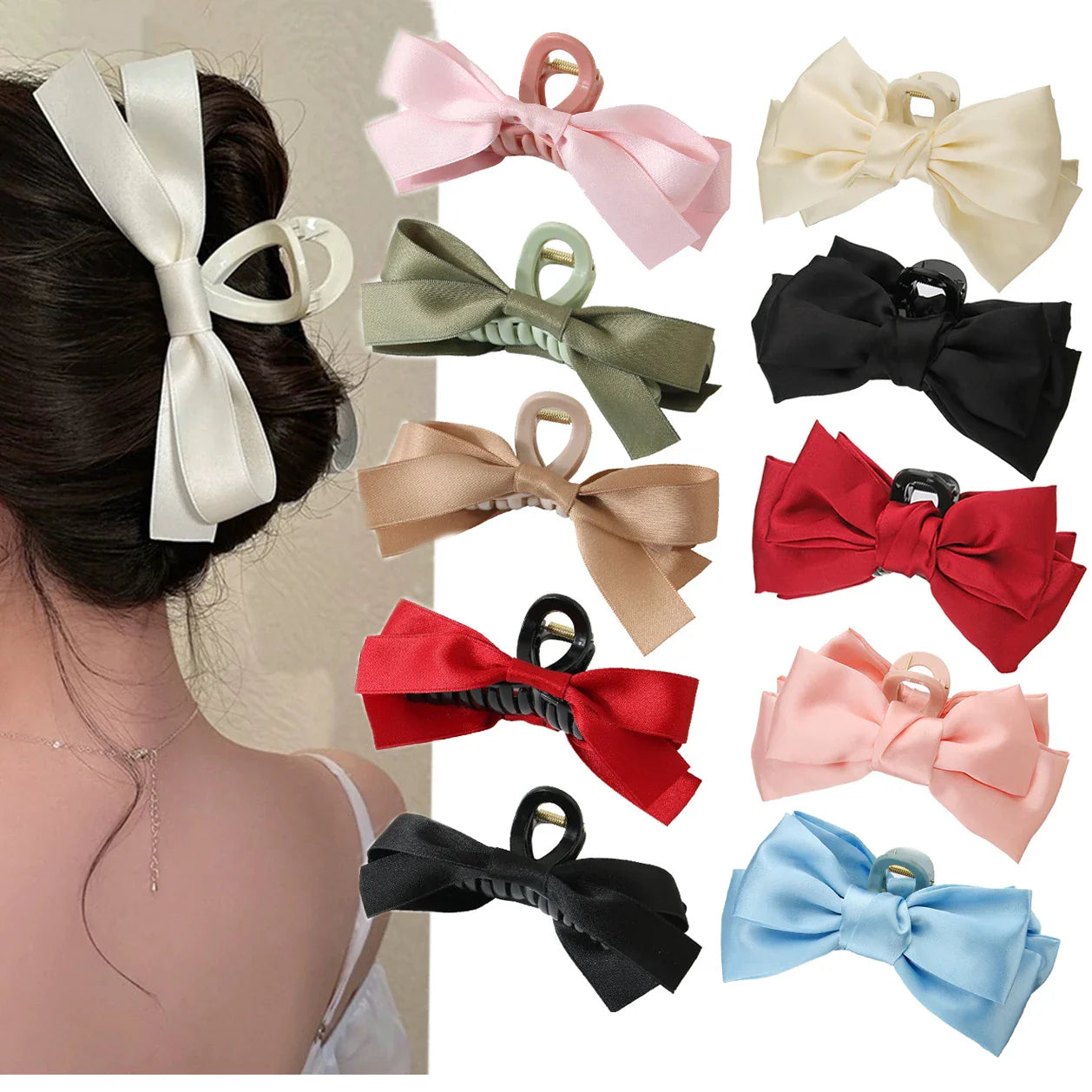 Femlion Vintage Satin Bow Hair Clips for Elegant Women Hair Accessories