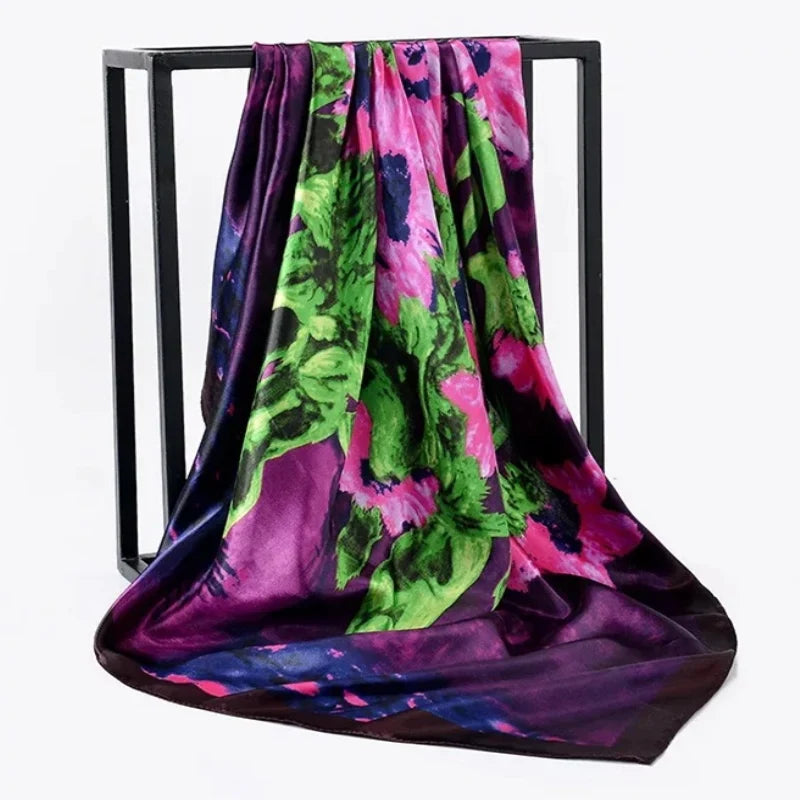 Femlion Silk Scarf 2022 Fashion Print Square Shawl Luxury Bandanna 90x90cm