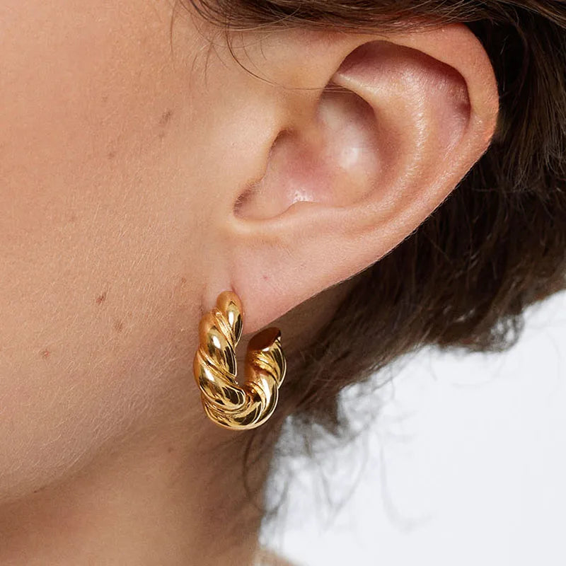 Femlion Twisted Hoop Earrings,18K Gold Plated Open Circle Creative Jewelry