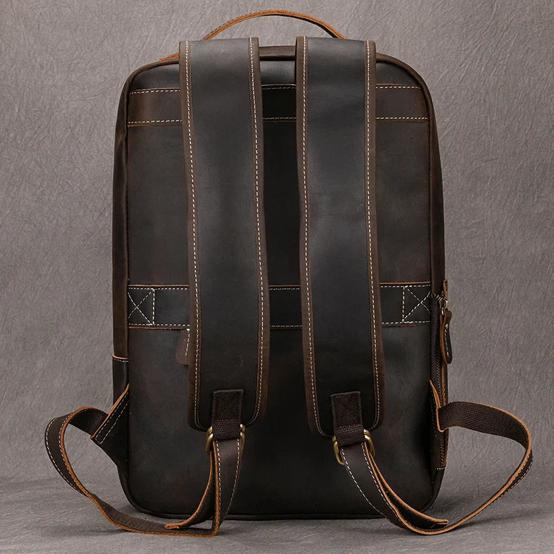 Femlion Classic Leather Backpack for Men - Vintage Retro Rucksack with Laptop Compartment