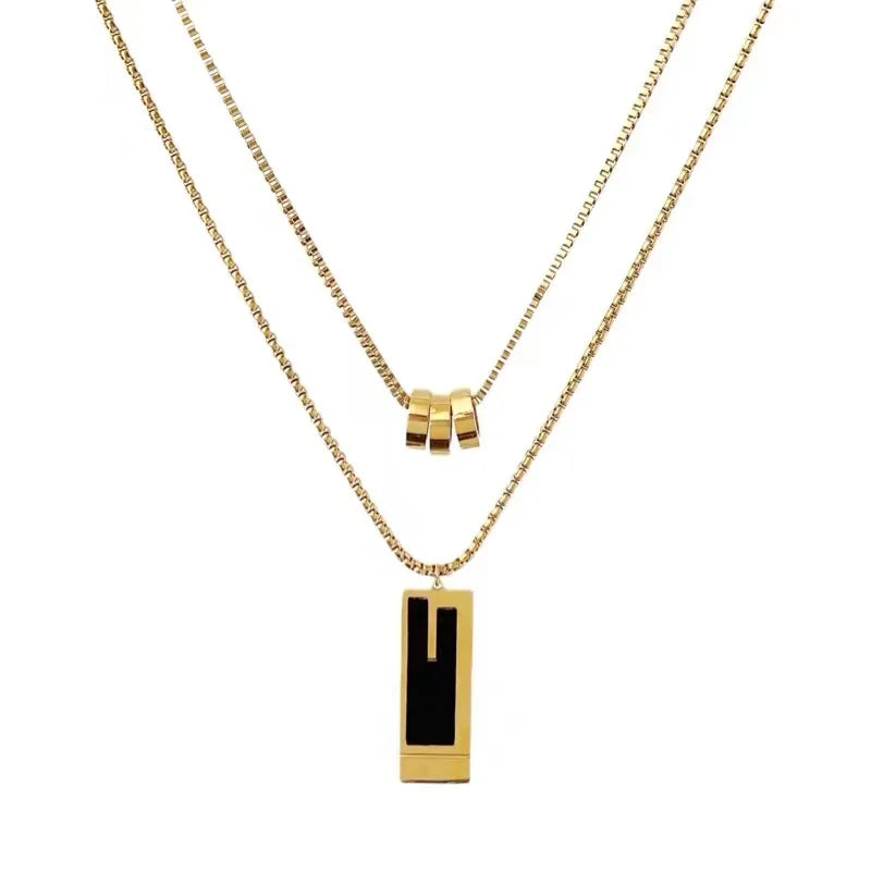 Femlion Square Pendant Gold Stainless Steel Necklace for Women