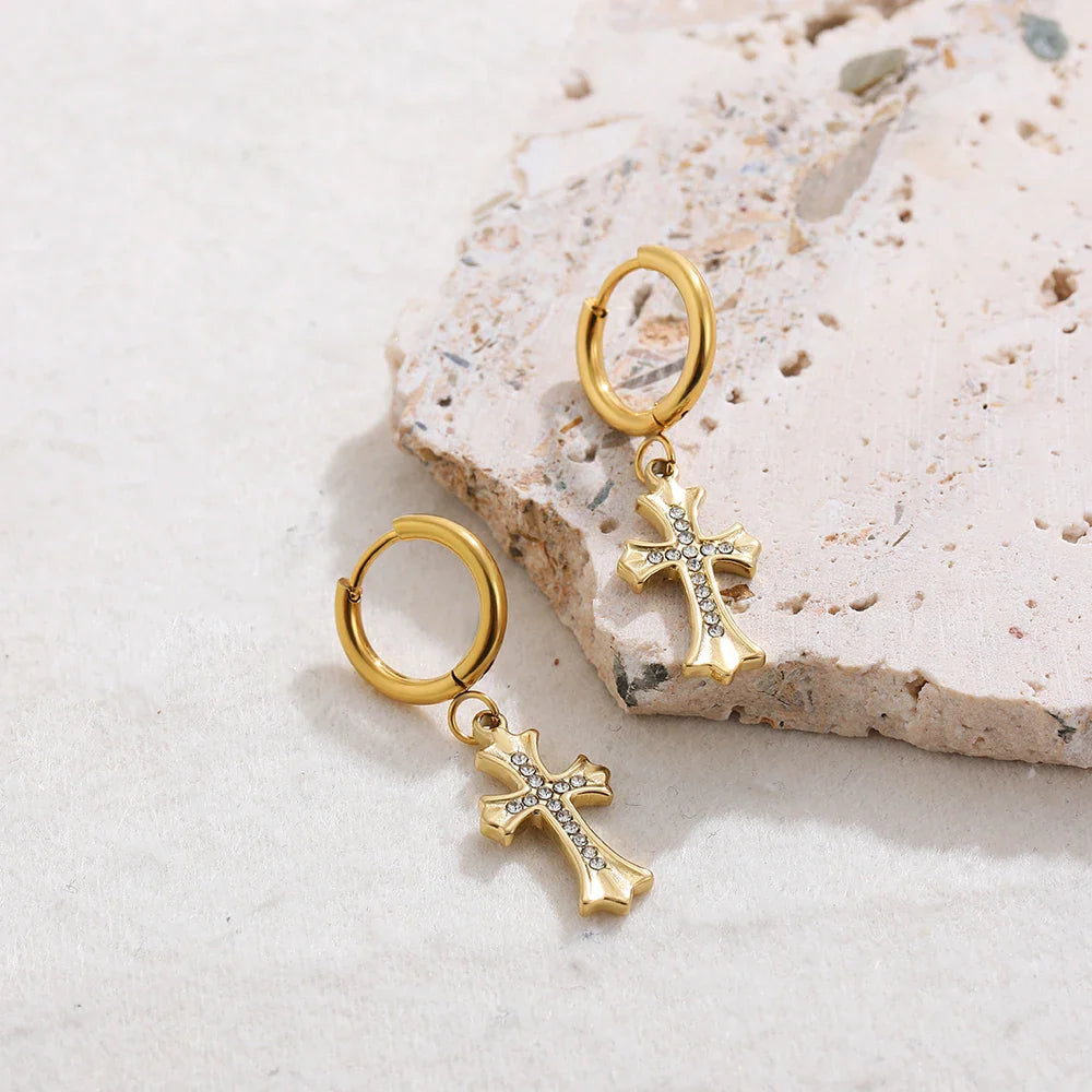 Bohemian Stone Cross Heart Earrings by Femlion