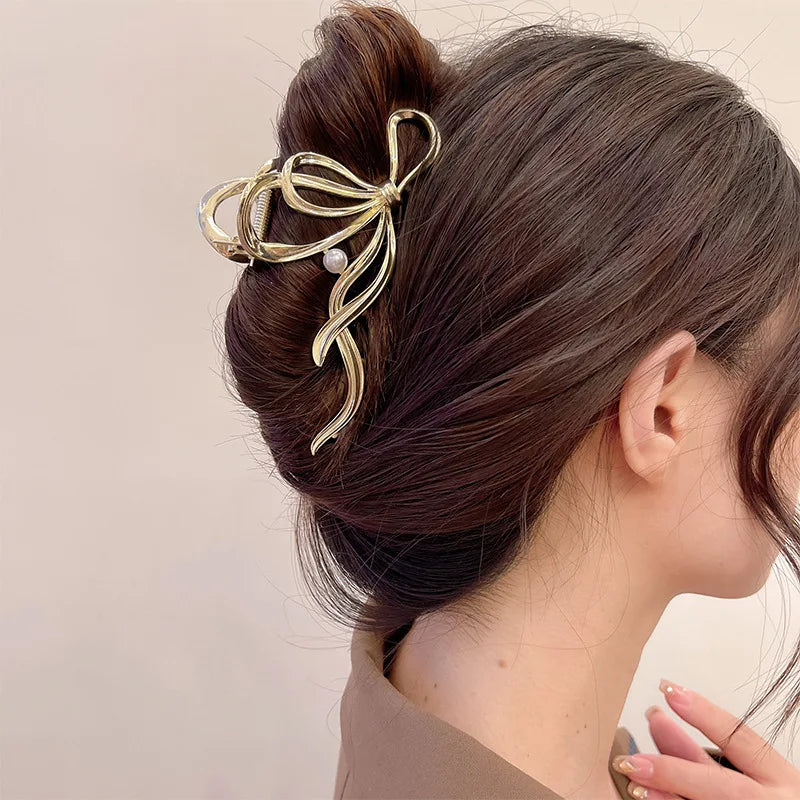 Femlion Pearl Bow Hair Claw Clips: Elegant Large Geometric Hairpins Headwear