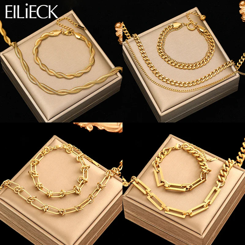 Femlion 18K Gold Plated Stainless Steel Thick Chain Jewelry Set