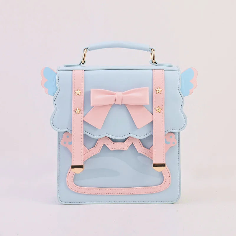 Femlion Transparent School Backpack Kawaii Bow Wing JK Handbag Star Wing Bow