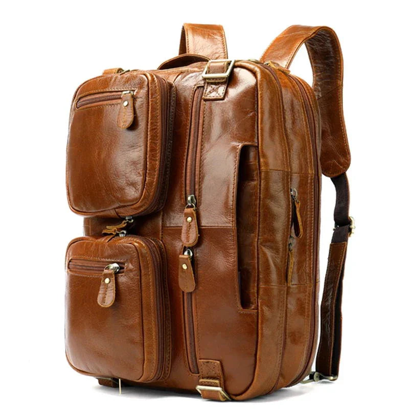 Femlion Genuine Leather Laptop Backpack for Men - Multifunction School & Travel Bag