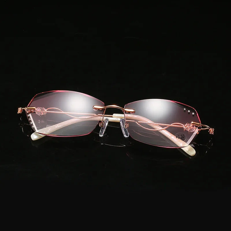 Femlion Pink Gradient Rhinestone Reading Glasses +3.0