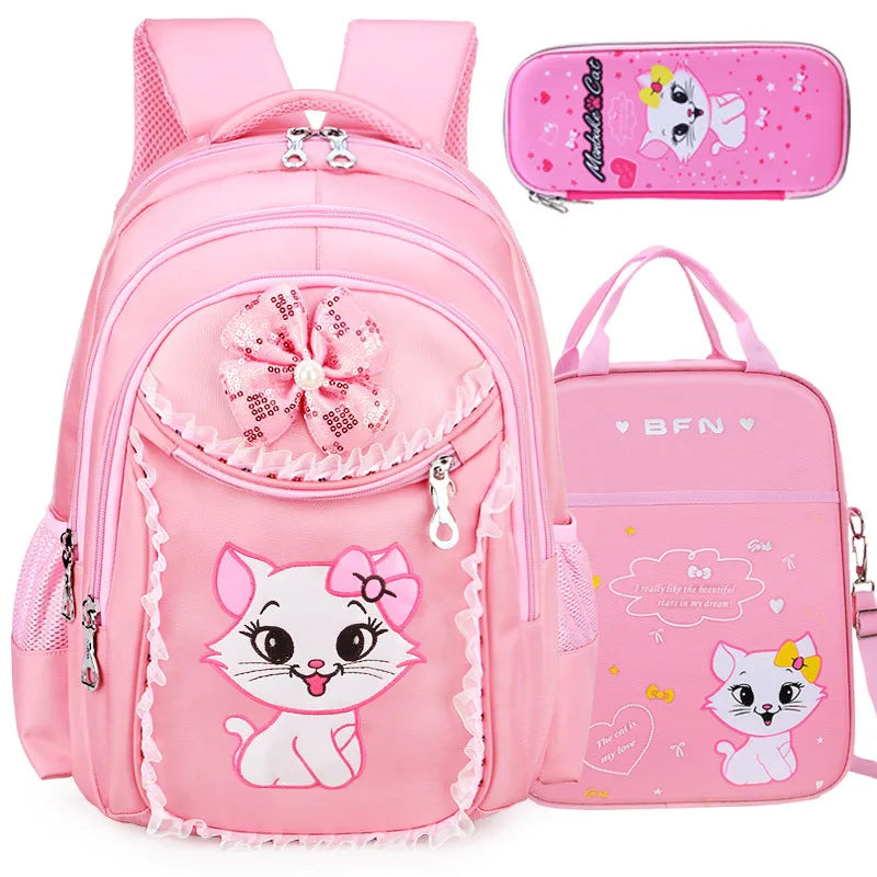 Femlion Cartoon Cat Girl Kid Backpacks for Girls, Lightweight School Bag with Cute Design