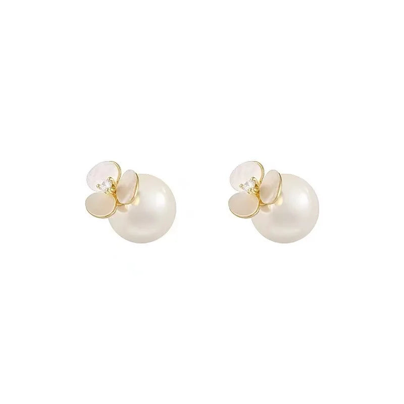 Femlion Shell Flower Pearl Stud Earrings - 2024 Fashion Jewelry for Women