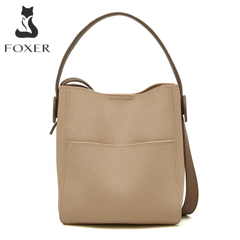 Femlion Split Leather Crossbody Bag for Women - Elegant Bucket Shoulder Messenger Handbag